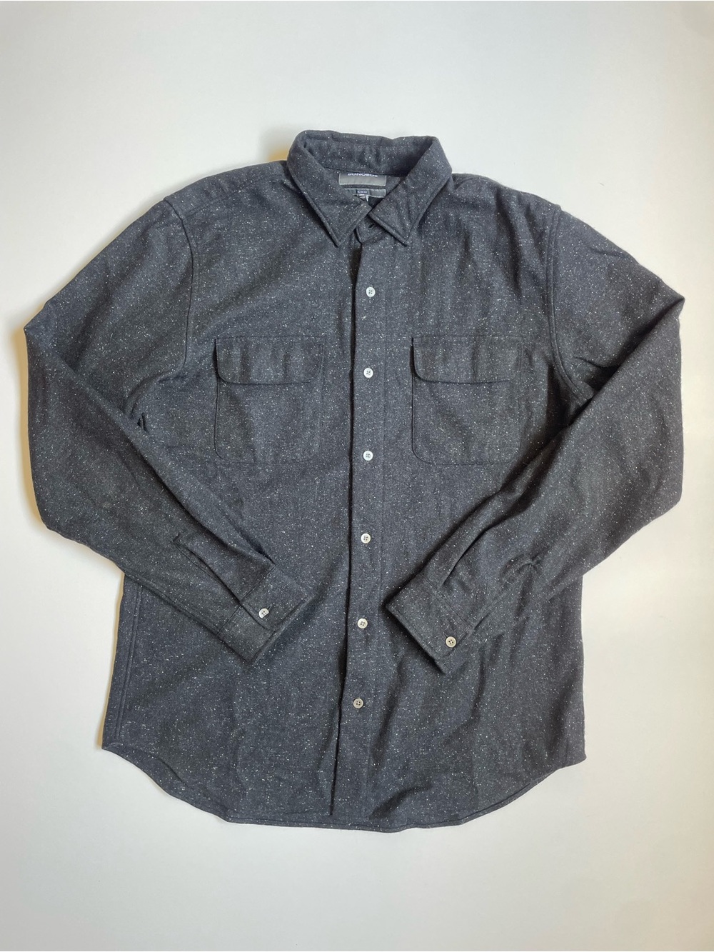 Bonobos Wool Donegal Camp Shirt Speckled Charcoal Slim Fit Large LONG